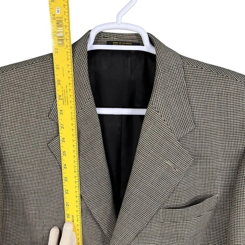 Gianfranco Ruffin Italy Mens 44R Wool Olive Green Houndstooth Blazer Timeless